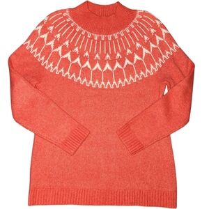 Talbots Coral Fair Isle Mock Neck Raglan Sleeve Sweater Womens Large‎ euc